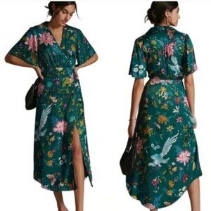 Anthropologie Maeve Midi  Buttonfront Dress Asian Floral Size 6